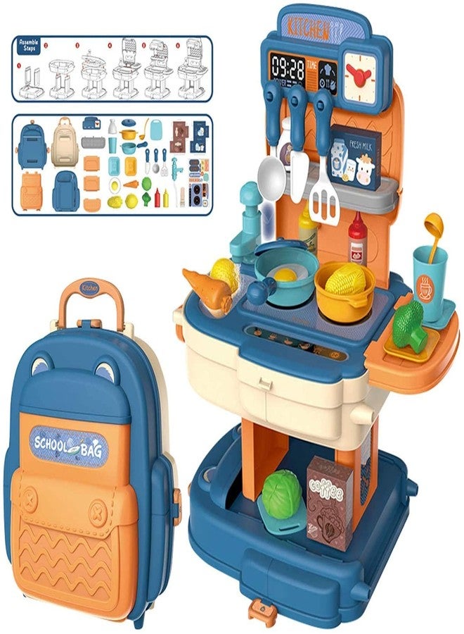 Oupstrive 34 Piece School Bag Packing Pretend Play Cooking Game Modern Children Kitchen Set Toy for Kids Girls Role Play Toys Kitchen Set Play Set Gift for Girls School Bag (Multicolor, Set of 1) - Image 2